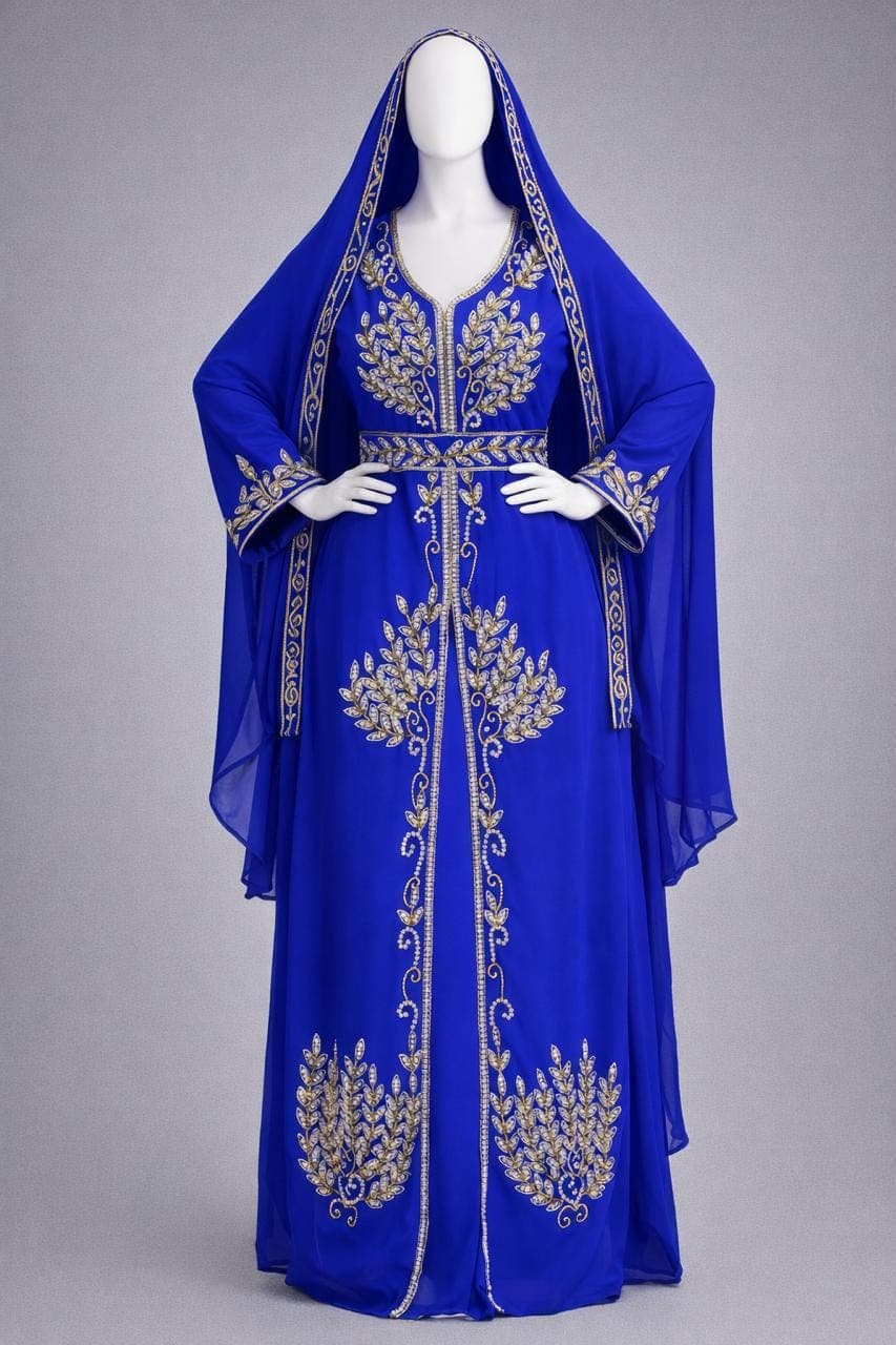 Handmade Beaded Kaftan Dress | Dubai Style Abaya with Hijab