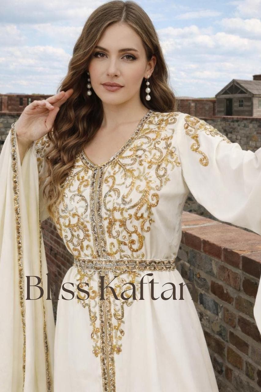 Ramadan Eid Beaded Kaftan Dress: Georgette Abaya with Hijab - image 3