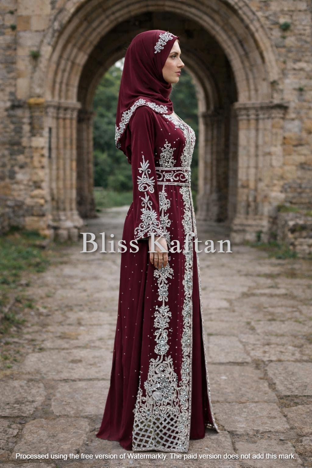 Beaded Georgette Kaftan Dress – Formal Evening Modest Wear, Arabic Gown - image 4
