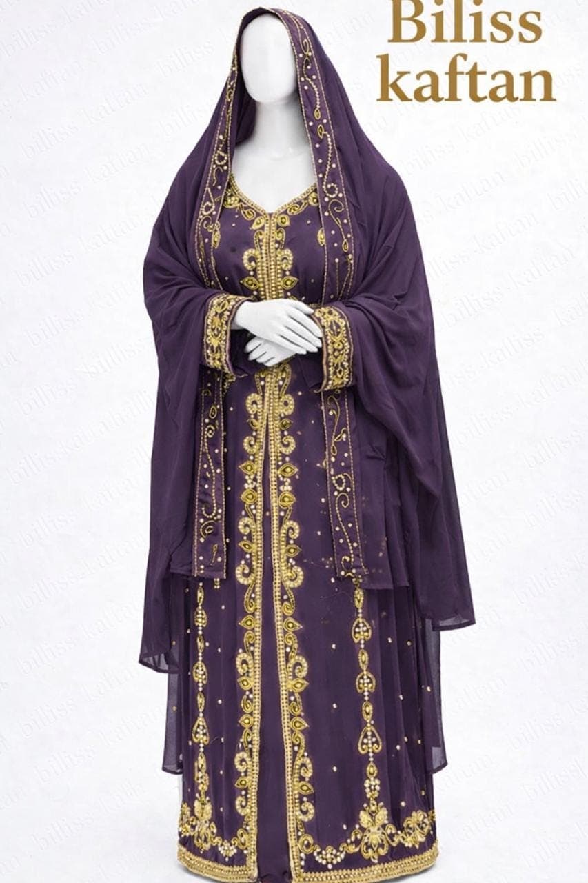 Handmade Beaded Kaftan Dress | Dubai Style Maxi Abaya with Hijab