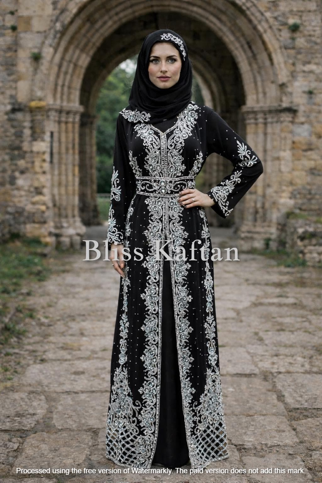 Beaded Georgette Kaftan Dress – Formal Evening Modest Wear, Arabic Gown - image 5