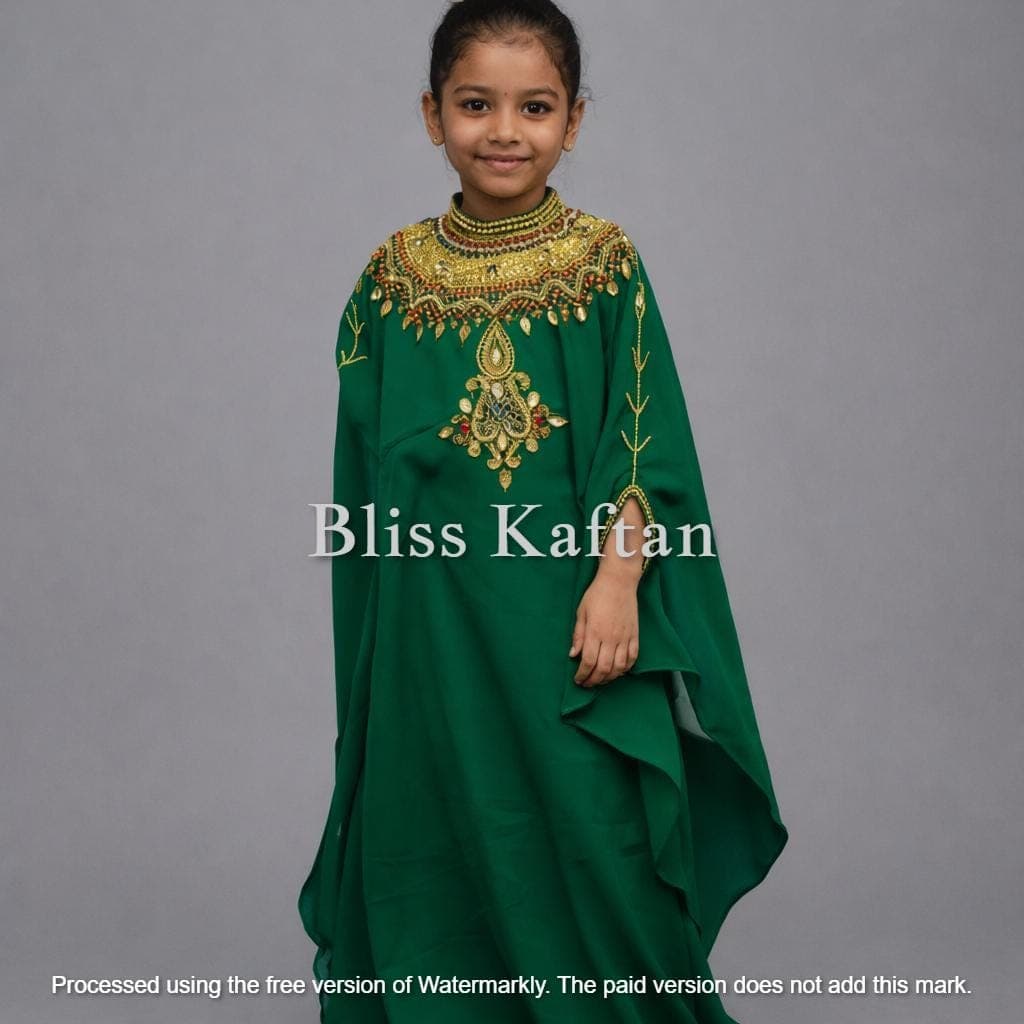 Kids Moroccan Kaftan Dress | Dubai Style Girls Abaya | Embellished Eid Outfit - image 3
