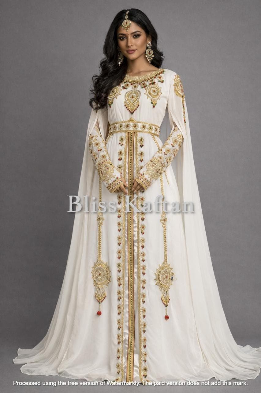 Moroccan Beaded Kaftan Maxi Dress with Hijab – Georgette Party Wear Gown - image 4