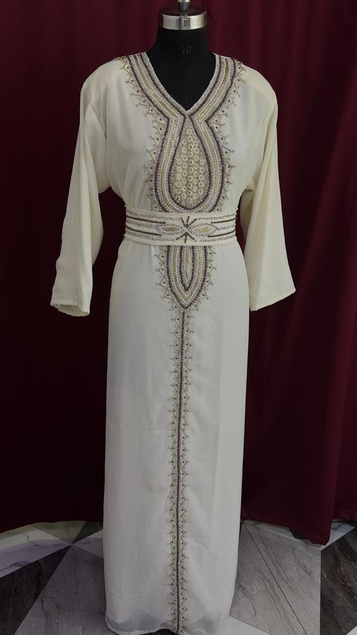 Handmade Beaded Kaftan Dress with Hijab, Luxury Arabic Abaya - image 3