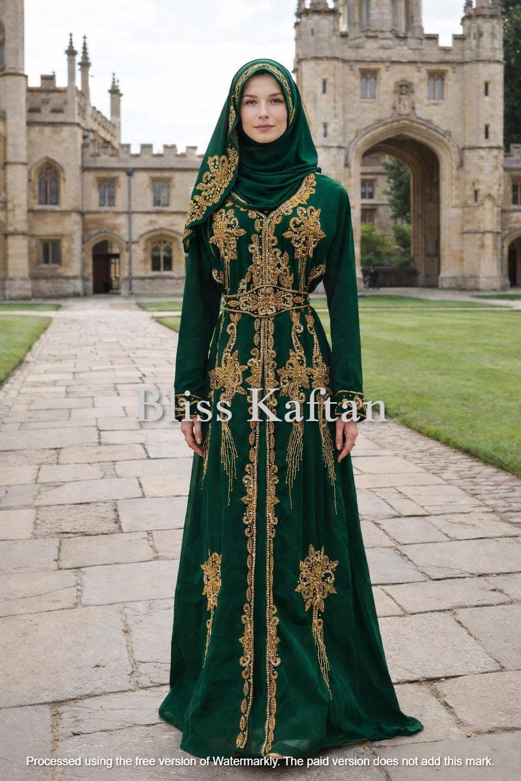 Embellished Dubai Style Kaftan Dress with Hijab – Georgette Beaded Abaya