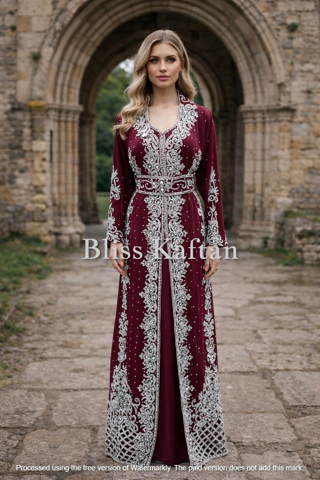 Beaded Georgette Kaftan Dress – Formal Evening Modest Wear, Arabic Gown - image 3