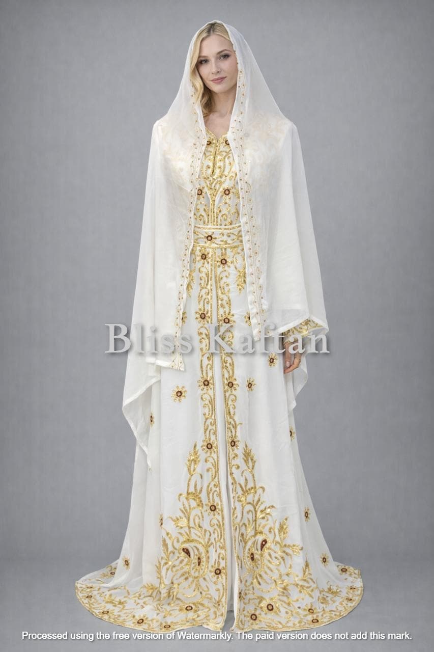 Embroidered Beaded Kaftan Maxi Dress, Arabic Wedding Gown, Georgette Fabric