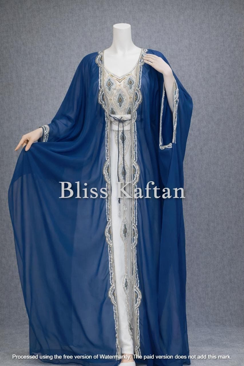 Beaded Georgette Abaya Kaftan – Flowing Arabic Maxi Dress with Hijab