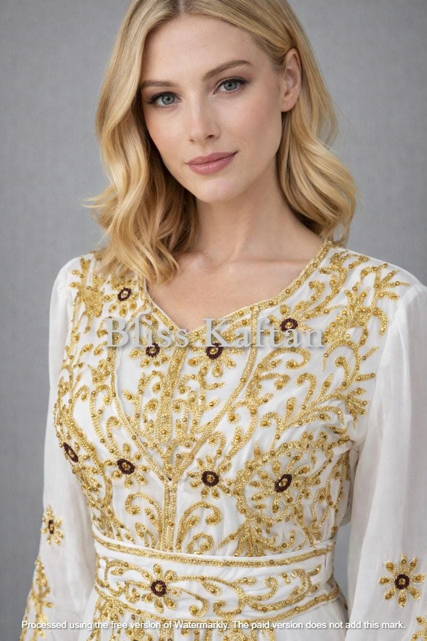Embroidered Beaded Kaftan Maxi Dress, Arabic Wedding Gown, Georgette Fabric - image 3