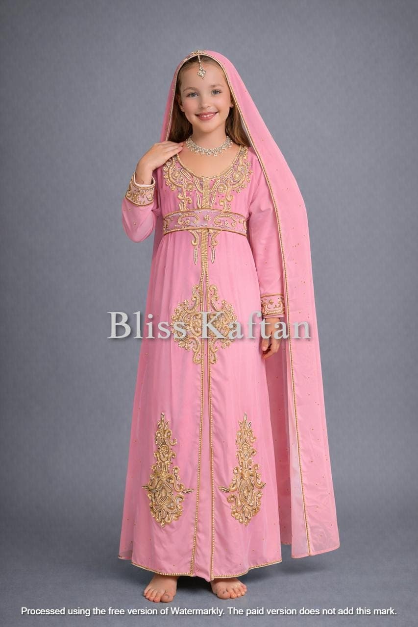 Girls Moroccan Kaftan Dress | Dubai Style Beaded Abaya, Eid Festival Outfit - image 4