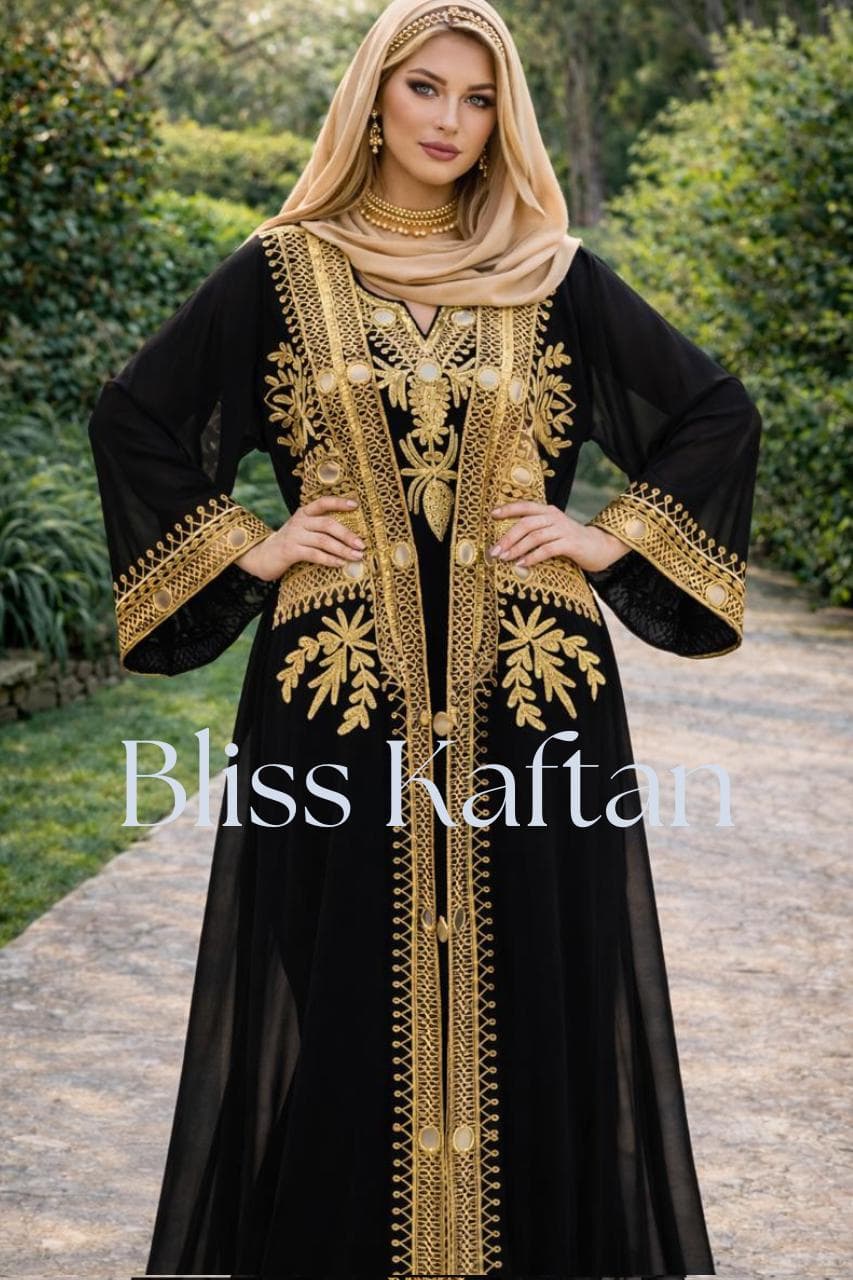 Handmade Beaded Moroccan Kaftan, Dubai Evening Dress - image 4