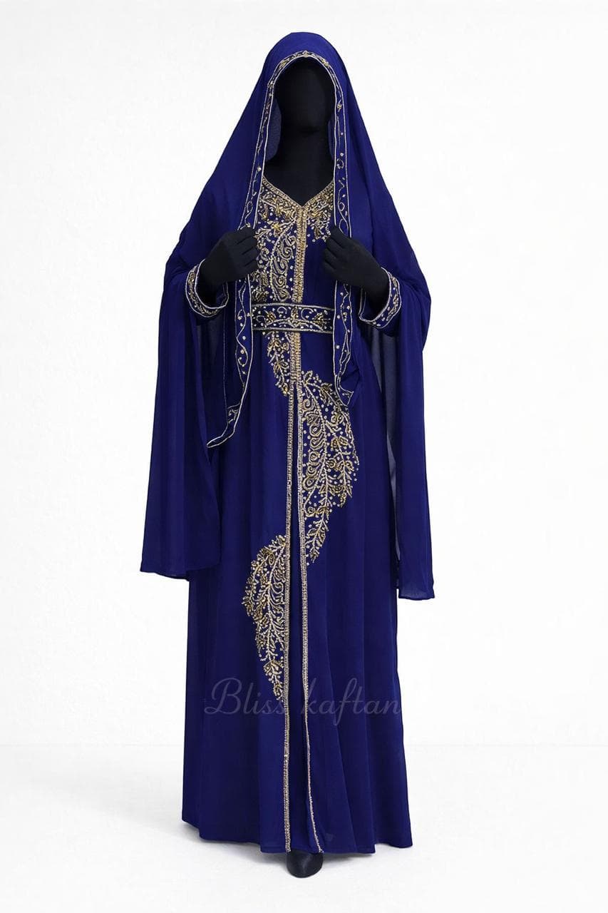 Handmade Beaded Kaftan: Georgette Abaya Dress with Hijab