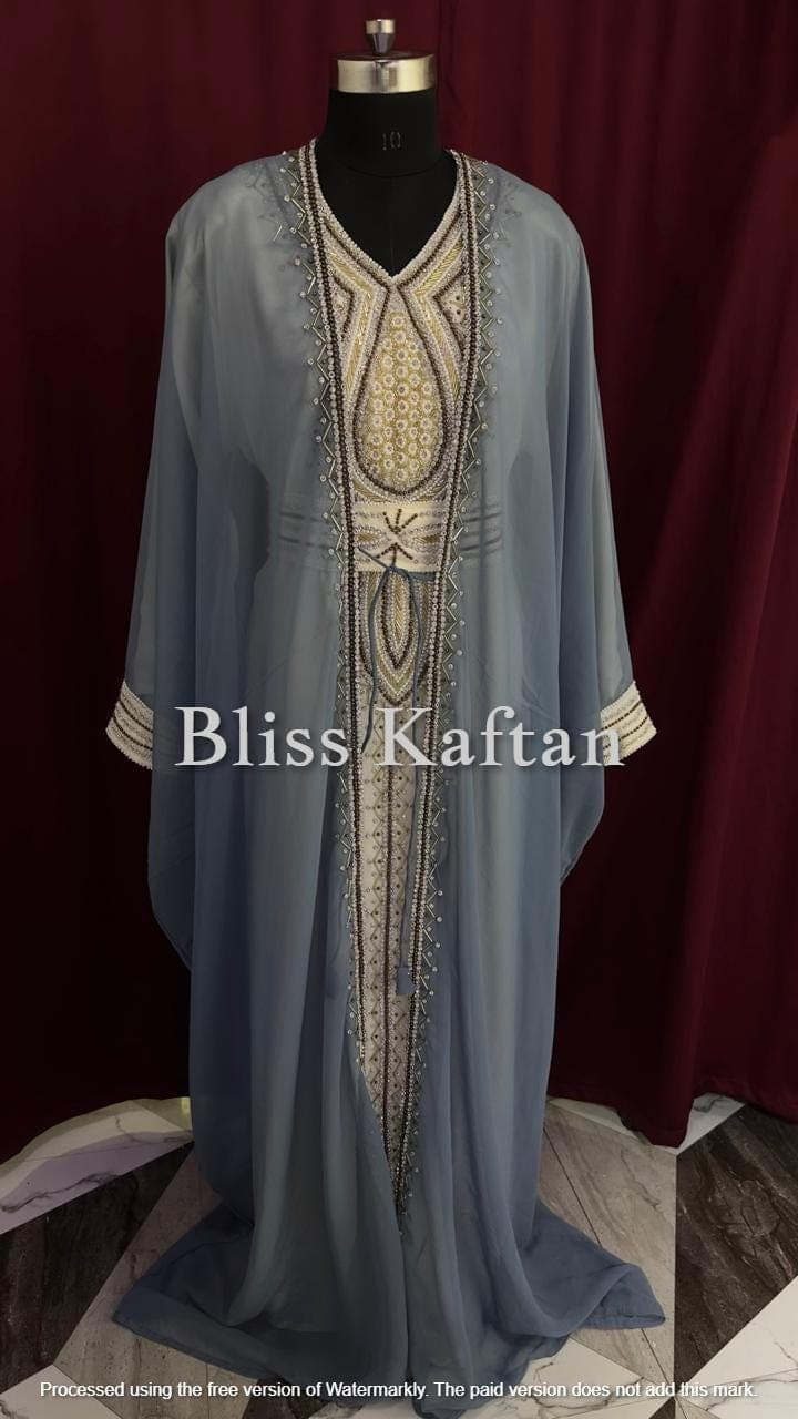 Handmade Beaded Kaftan Dress with Hijab, Luxury Arabic Abaya - image 4