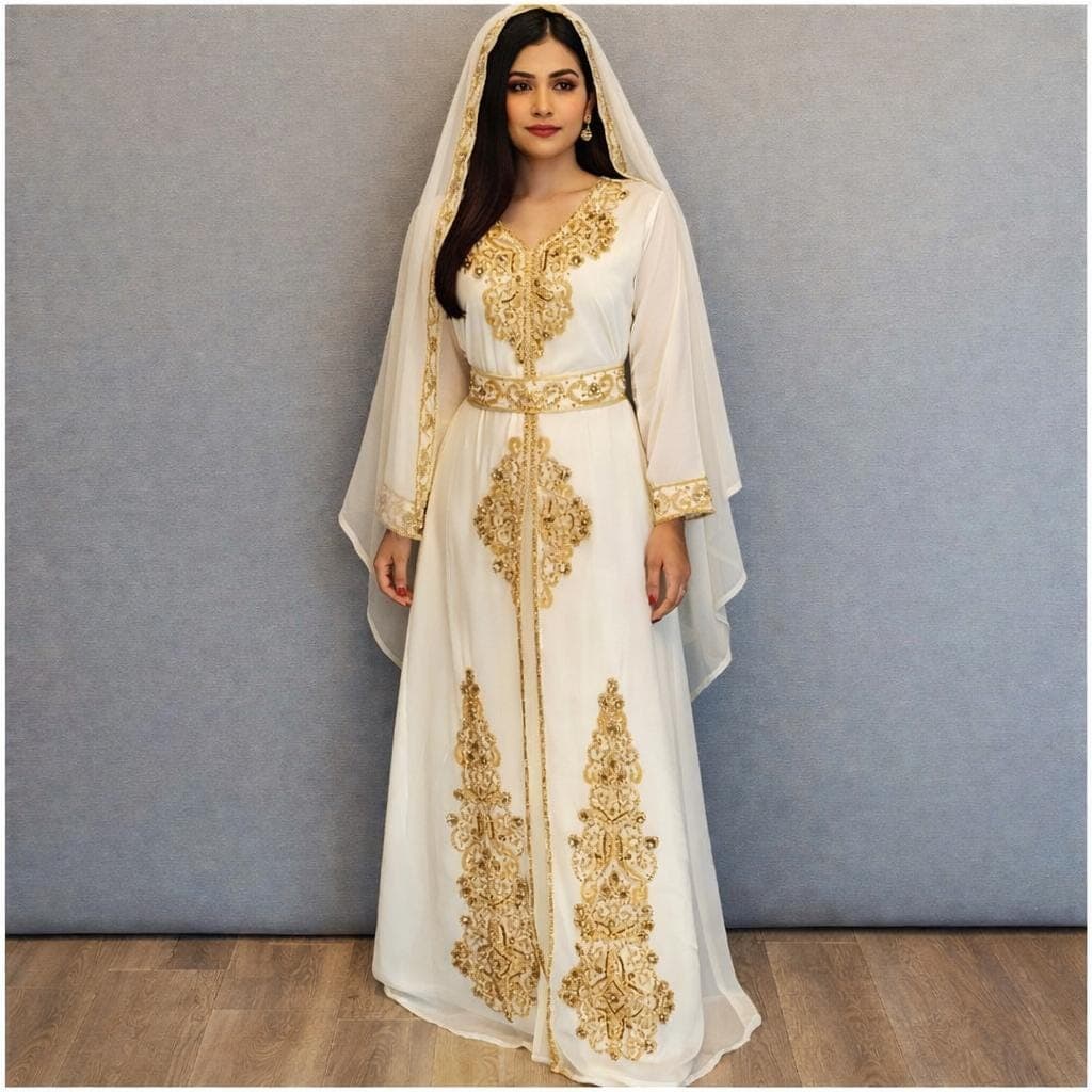 Handmade Beaded Kaftan Dress: Georgette Abaya with Hijab