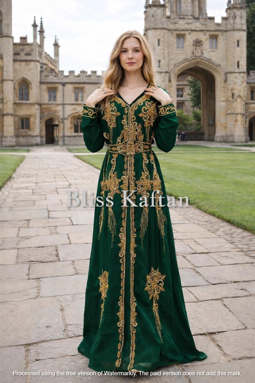Embellished Dubai Style Kaftan Dress with Hijab – Georgette Beaded Abaya - image 4