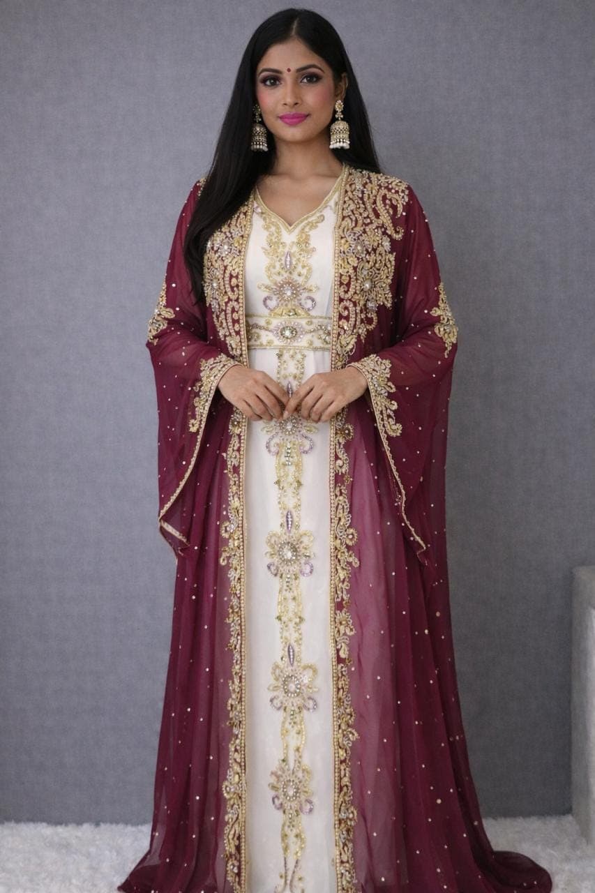 Beaded Dubai Kaftan Abaya – Modest Georgette Fashion Dress with Hijab - image 4
