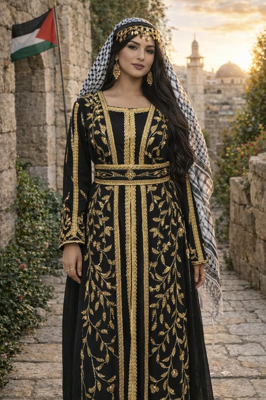 Elegant Black Moroccan Kaftan Abaya Dress With Gold Floral Embroidery - Modest Islamic Fashion - image 3
