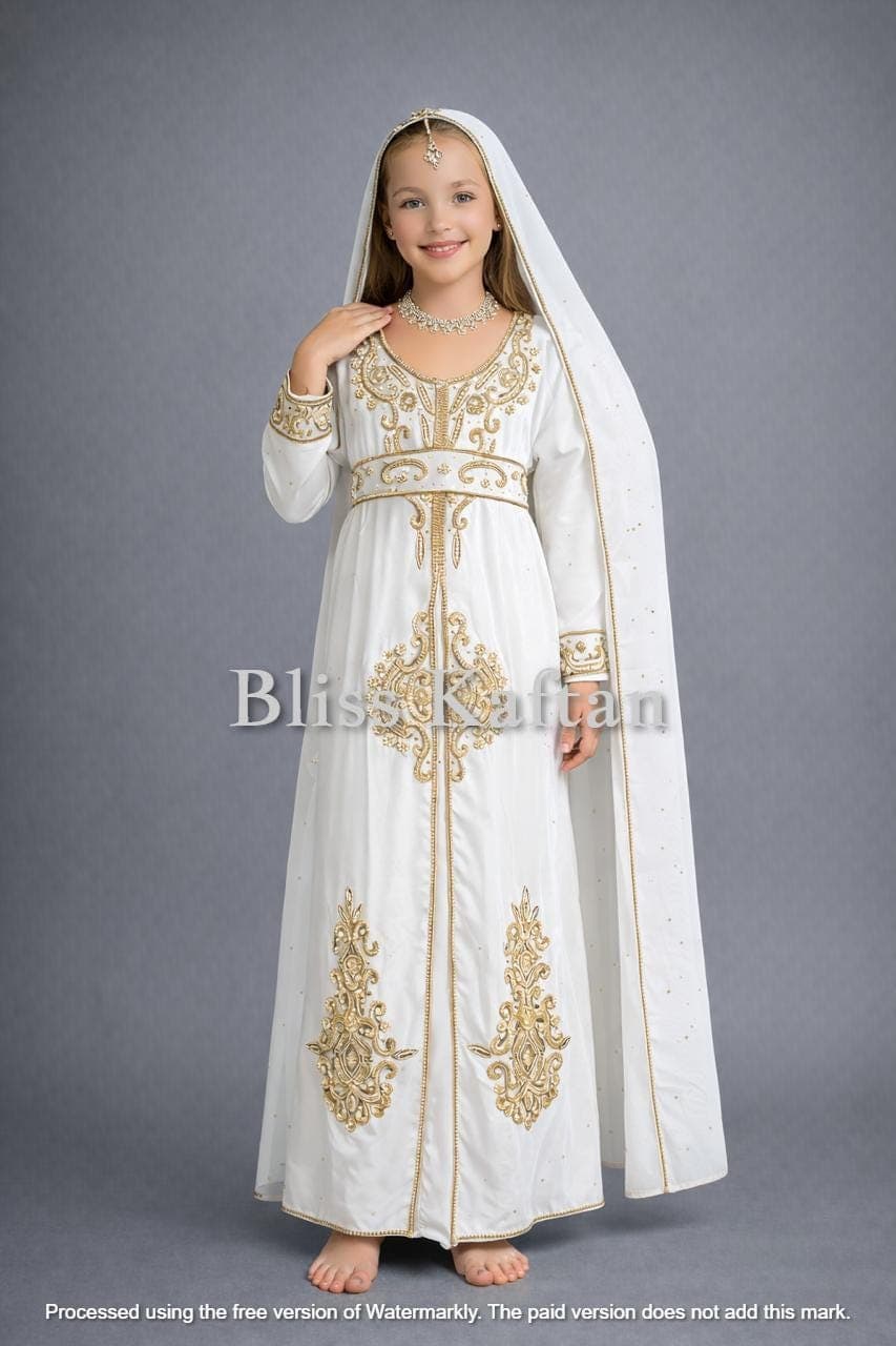Girls Moroccan Kaftan Dress | Dubai Style Beaded Abaya, Eid Festival Outfit