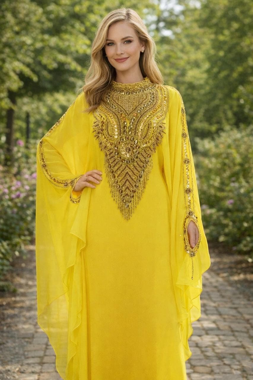 Handmade Beaded Kaftan Dress: Elegant African Attire with Hijab