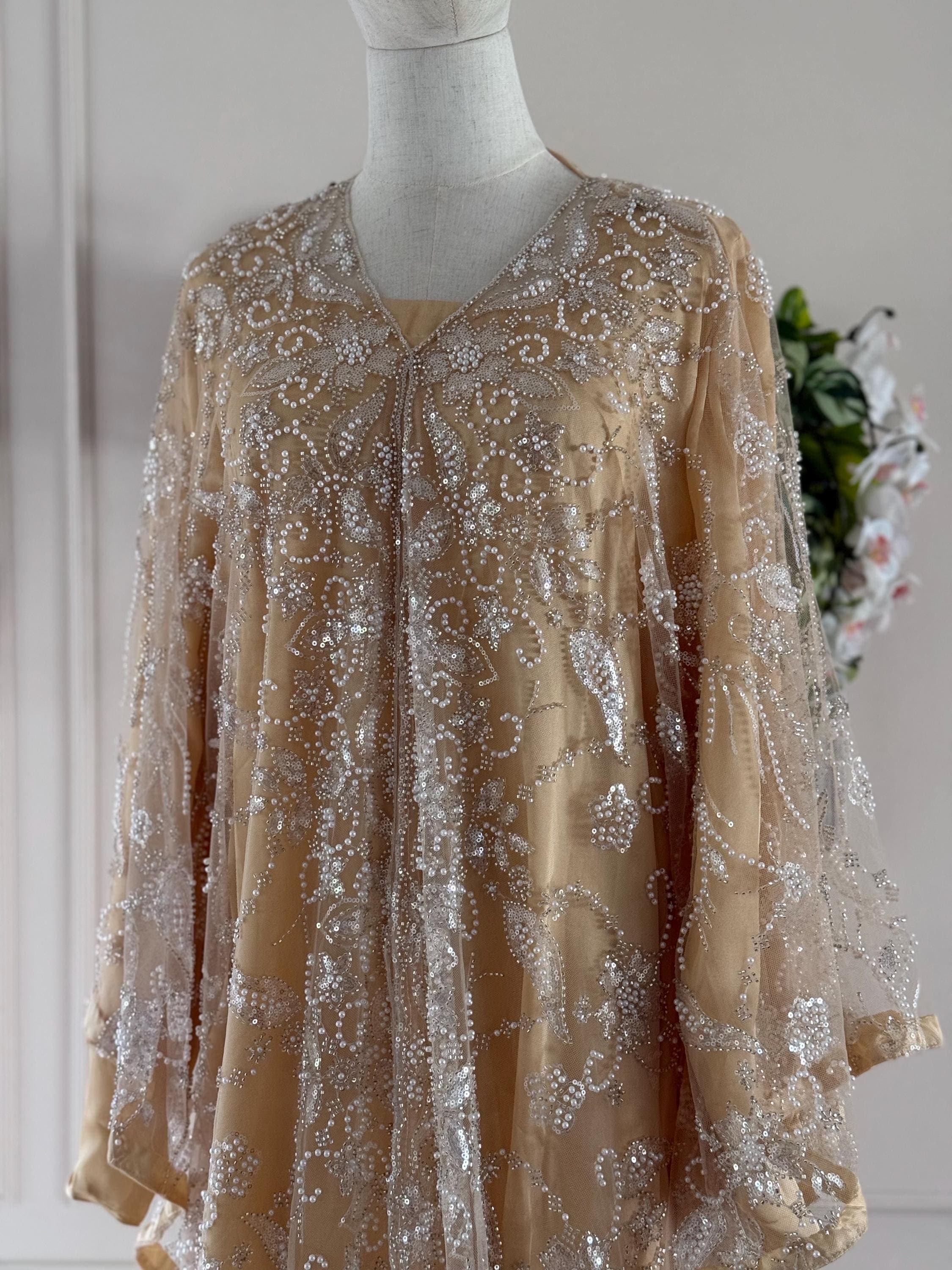 Luxury Gold Abaya Butterfly | Embroidered Tulle Abaya | Pearl Sequin Abaya | Modest Wedding Dress | Eid Abaya | Silk Inner Dress | Hayali At - image 3