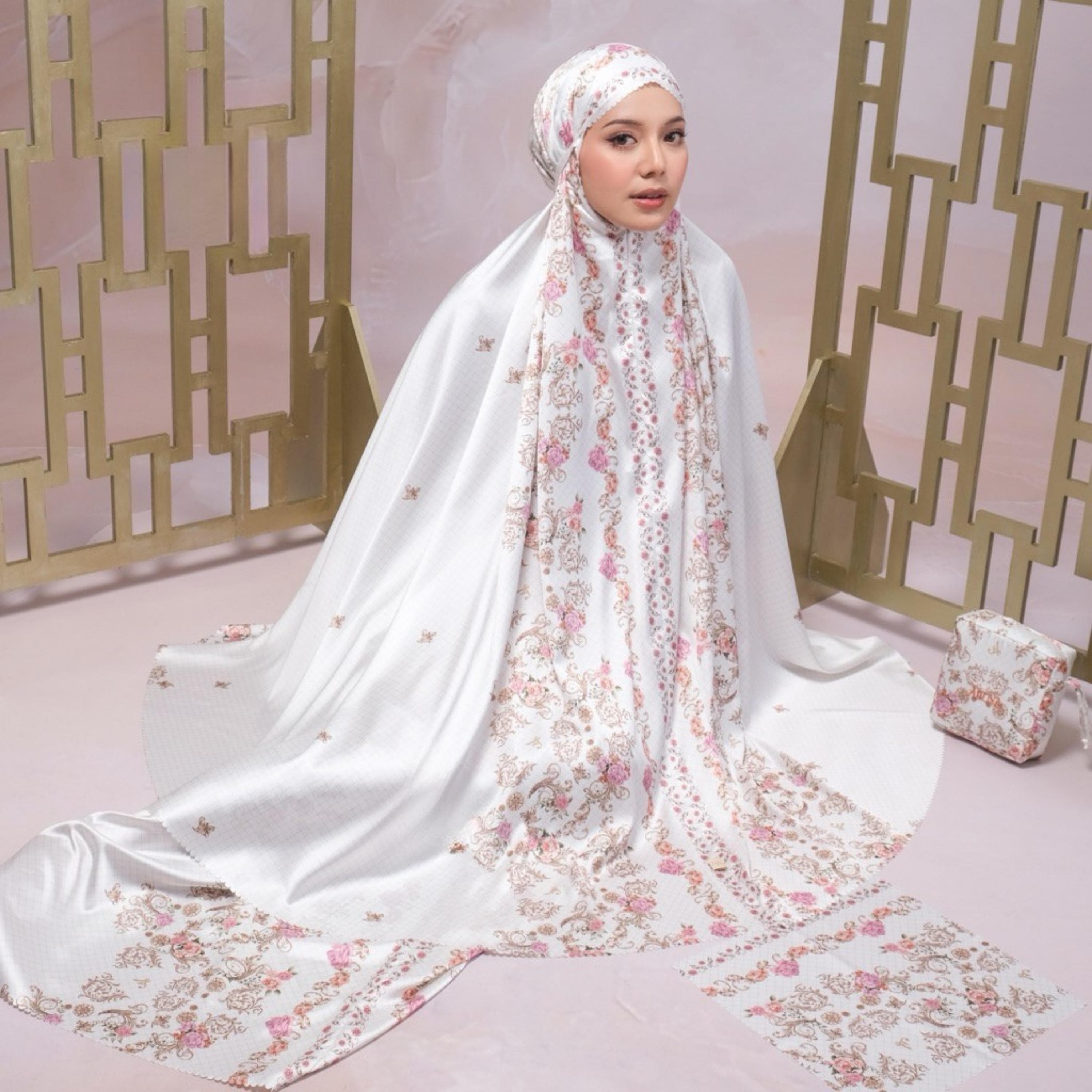Ayudya Series Mukena Set – Floral Silk Prayer Set with Pouch, Mat