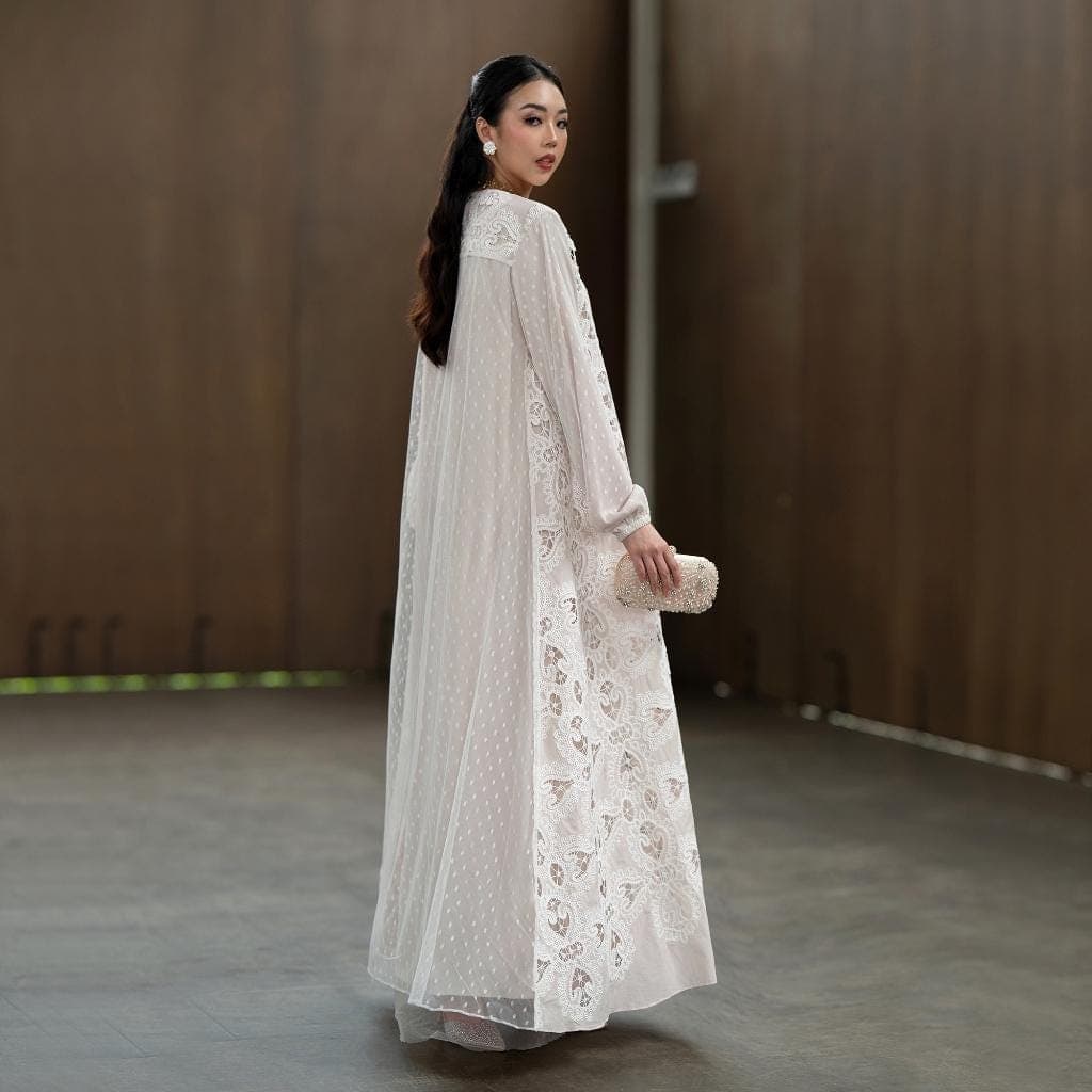 Classy Cotton Laser Embroidery Tulle Dress – Modest Evening Gown, Elegant Abaya - image 3