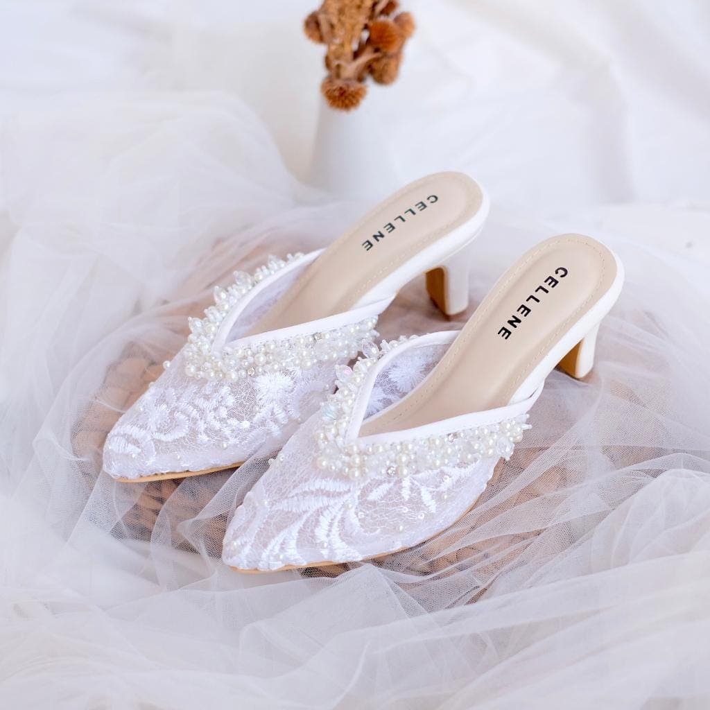 Brenda Beads White Gold Grey Heels – 5cm Chunky Bridal Wedding Party Shoes - image 4