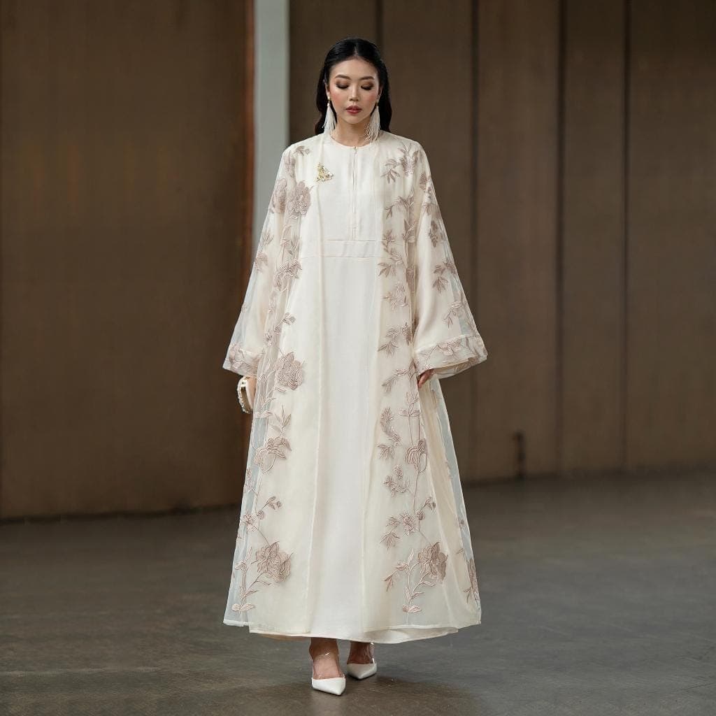 Embroidered Abaya with Inner Dress | Elegant Formal Muslim Occasion Wear, Long Dress - image 5