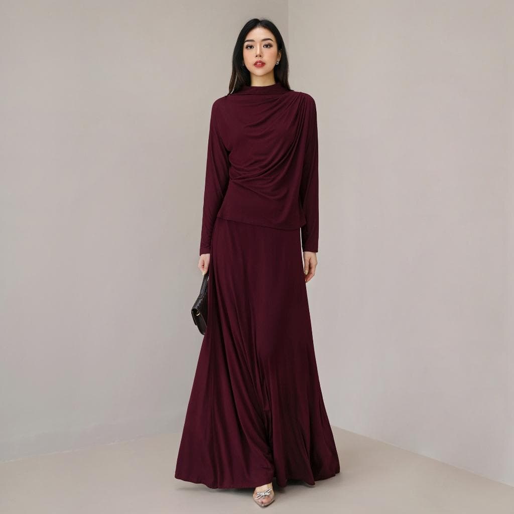 Ciara Flowy Skirt Set, Luxury Viscose Modest Two Piece Outfit, Elegant Wavy Top & Maxi Skirt Set - image 5