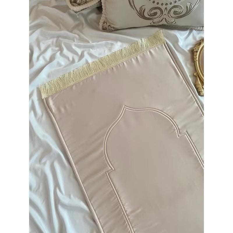 Silk Prayer Mat, Elegant Islamic Gift with Lace or Tassel Detail, Sajadah