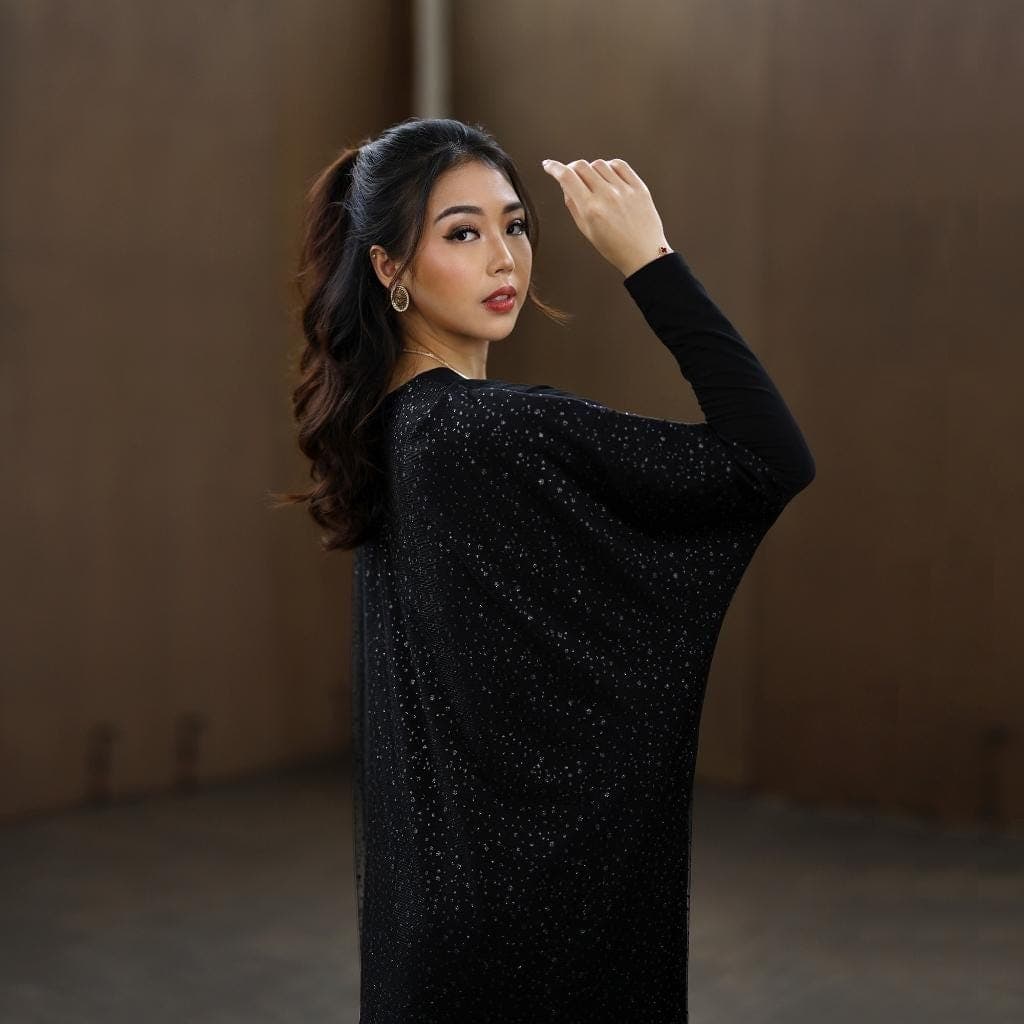 Amira Batwing Kaftan Dress, Luxury Modest Maxi, Viscose Tulle Detail, Elegant Eid Wear - image 3