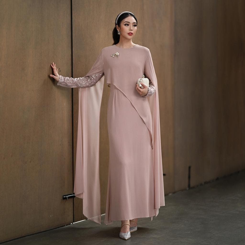 Ceruty Modest Dress | Indonesian Inspired Evening Gown, Full Lining