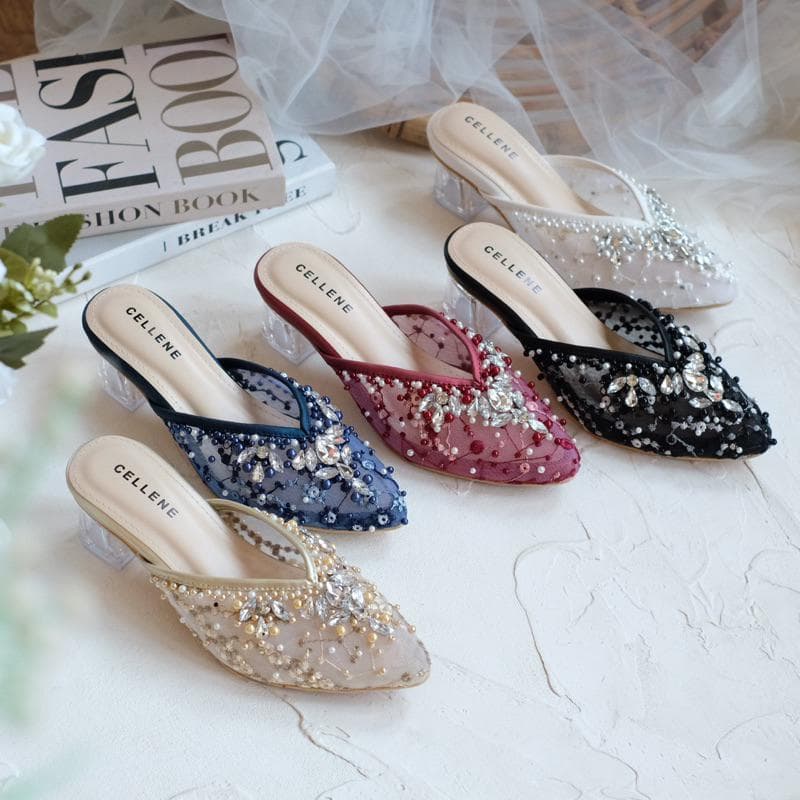 Elegant Lace Pointed Toe Heels – Clear Block 5cm Slip On Bridal Shoes