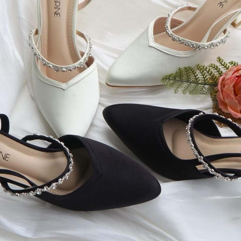 Madeline Pumps – Elegant Pointed Toe Heels, Black Ivory Wedding Shoes - image 3