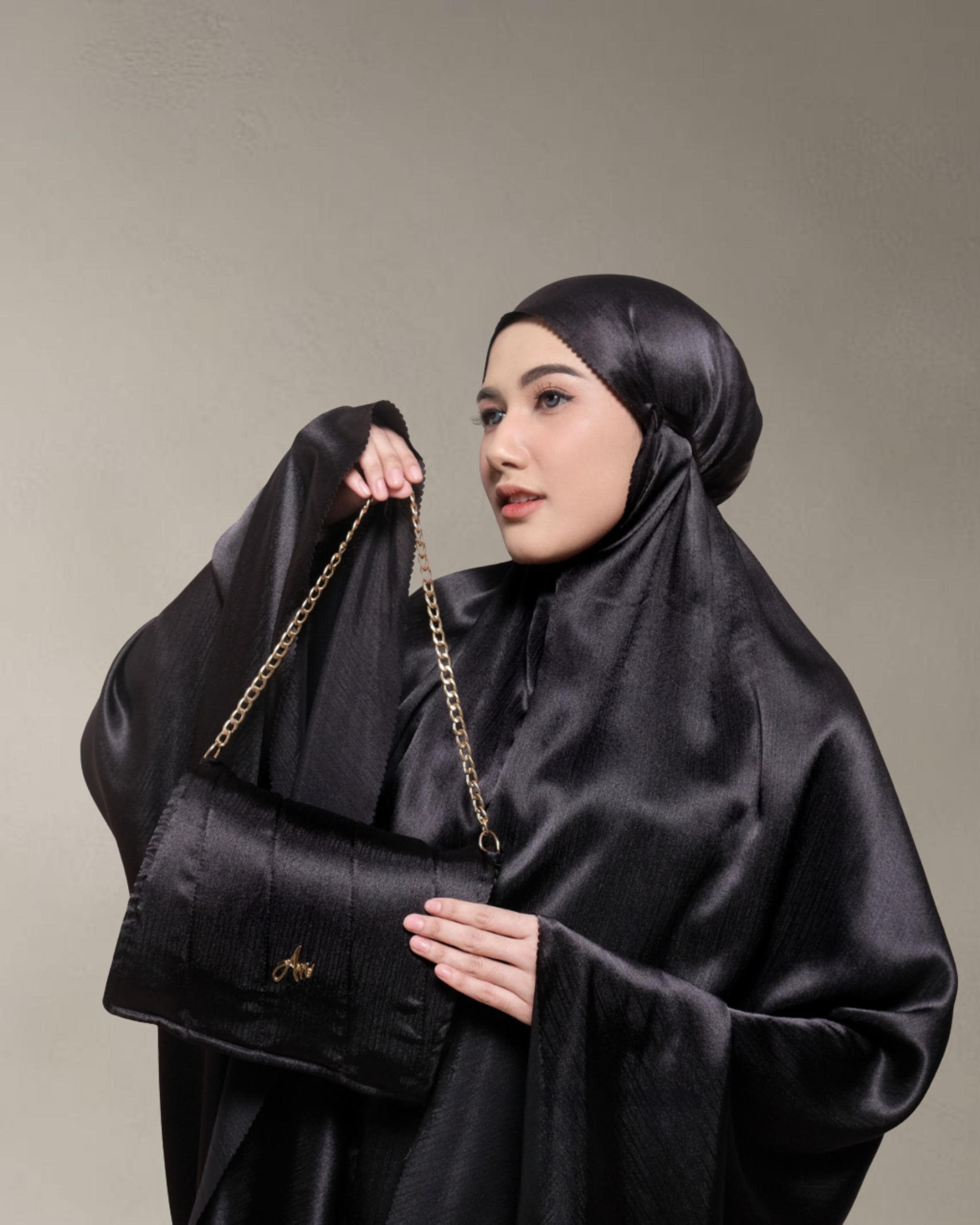 Luxury Credenza Silk Prayer Set with Laser Cut & Elegant Clutch Bag , Mukena Handmade Indonesia - image 3