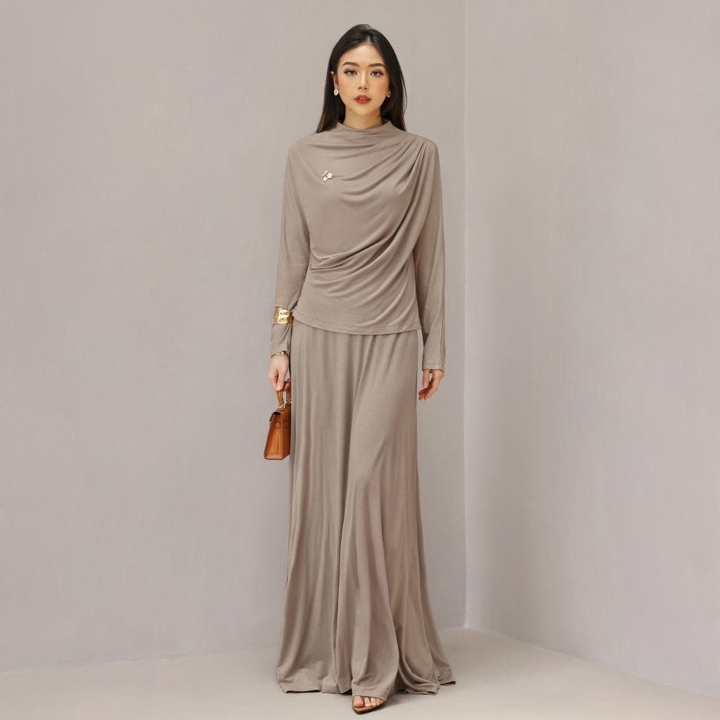 Ciara Flowy Skirt Set, Luxury Viscose Modest Two Piece Outfit, Elegant Wavy Top & Maxi Skirt Set - image 4