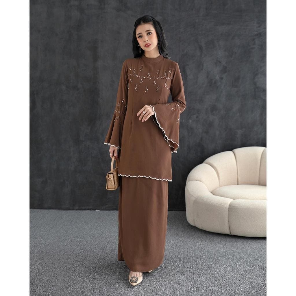 Elegant Ceruty Maxi Dress, Embroidered Sequins, Malay Inspired Gown, Baju Kurung - image 4