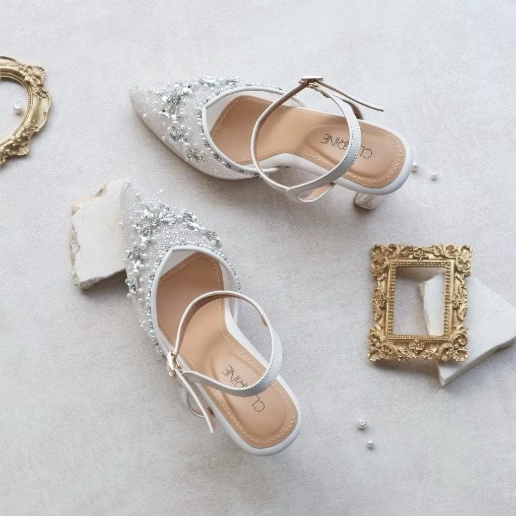 Saila White Gliter Chunky Heels β Vintage 10cm Wedding Sandals, Party Shoes - image 3