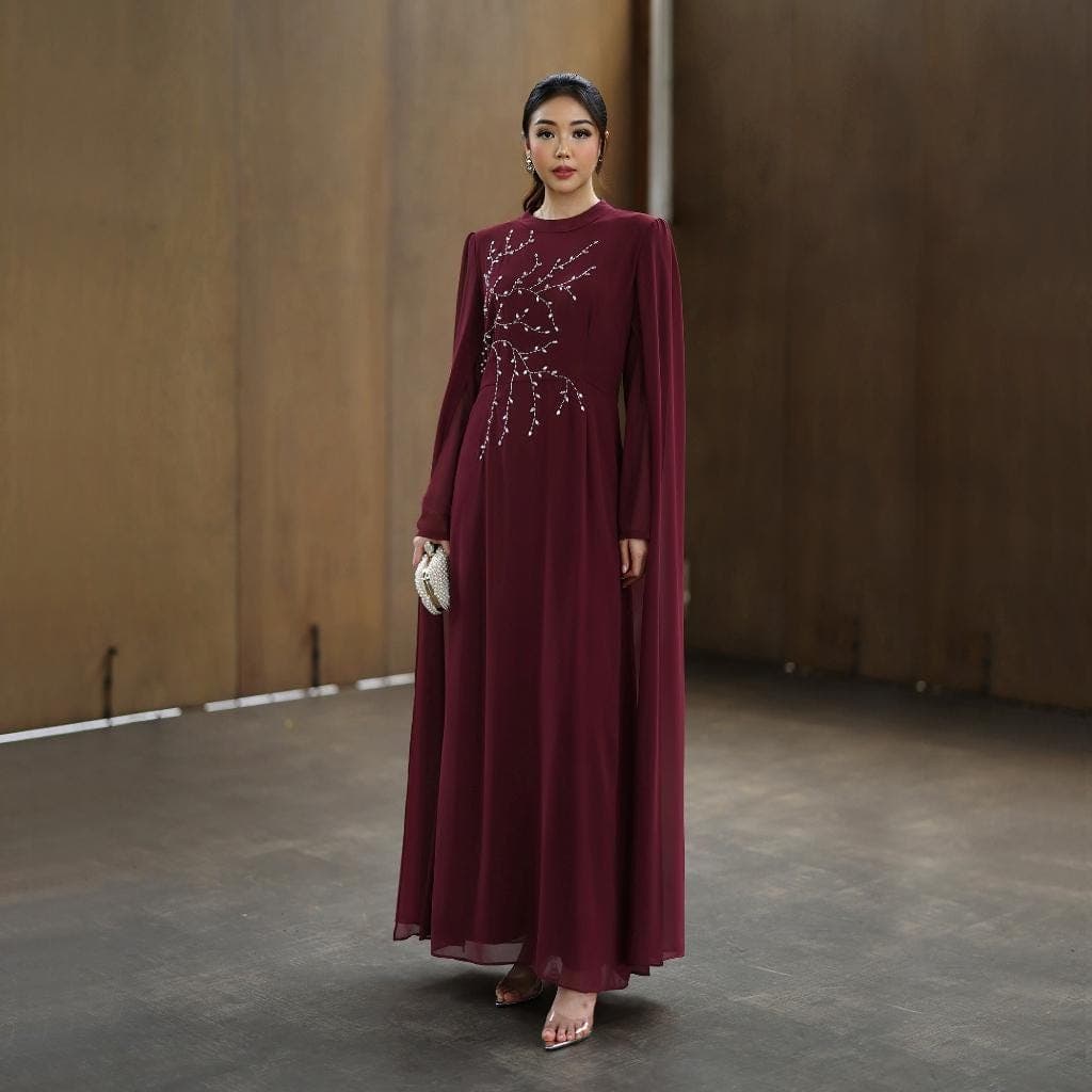 Muslimah Maxi Dress – Ceruty, Beaded Detail, Long Sleeve Abaya for Special Occasions - image 5