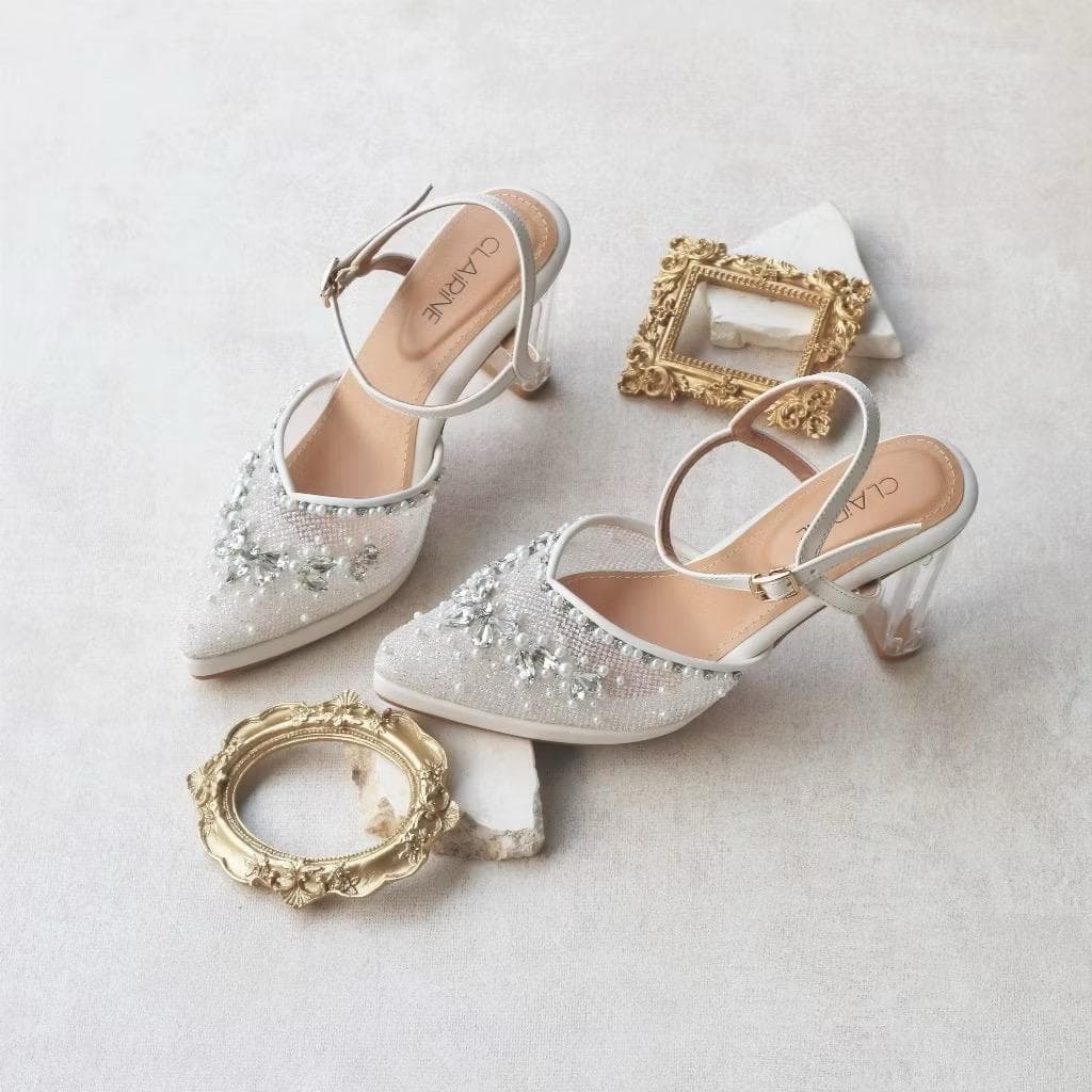 Saila White Gliter Chunky Heels β Vintage 10cm Wedding Sandals, Party Shoes - image 5