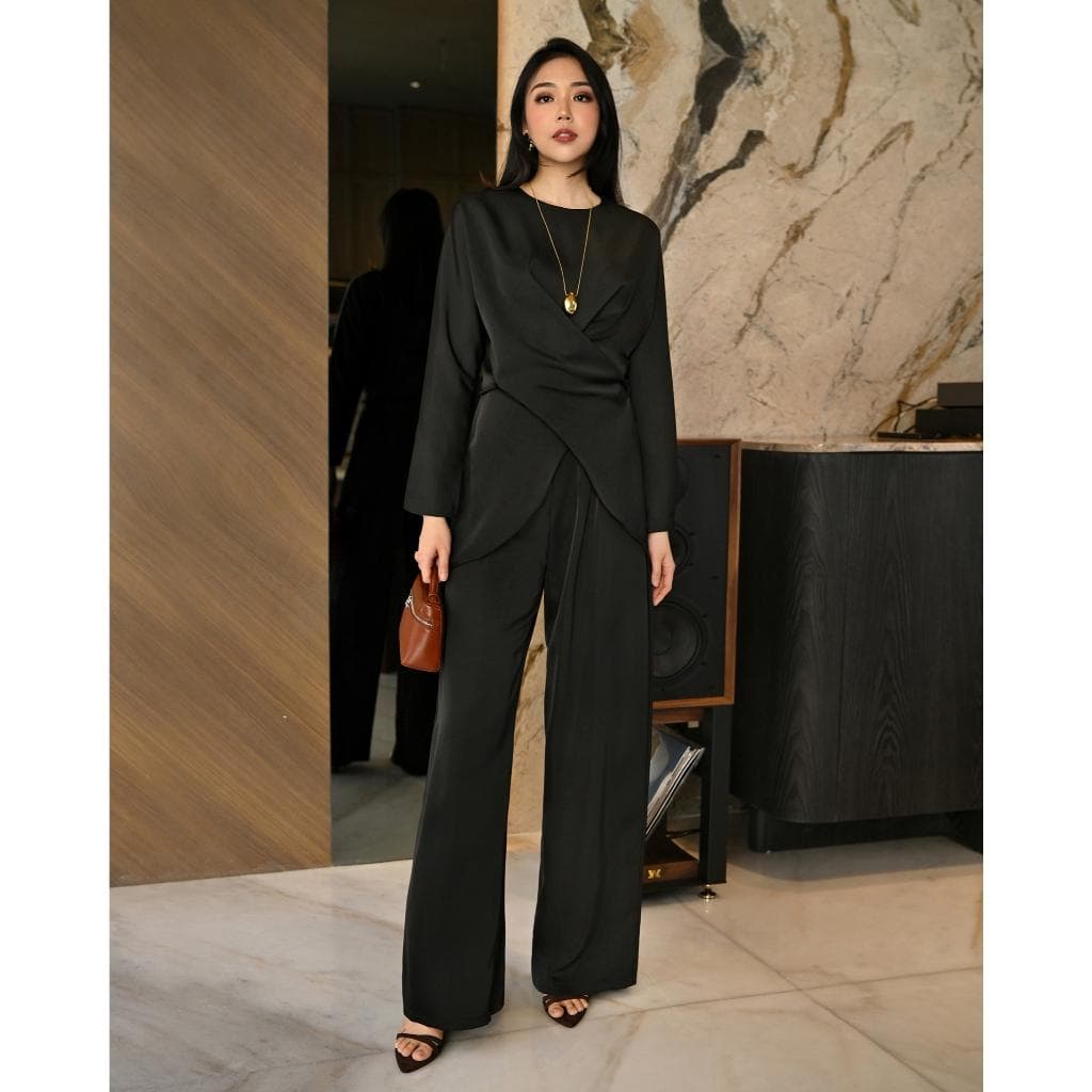 Two Piece Semi-Satin Set, Wrinkle-Free Top and Pants, Minimalist Formal Lounge Wear, Modest Outfit - image 4