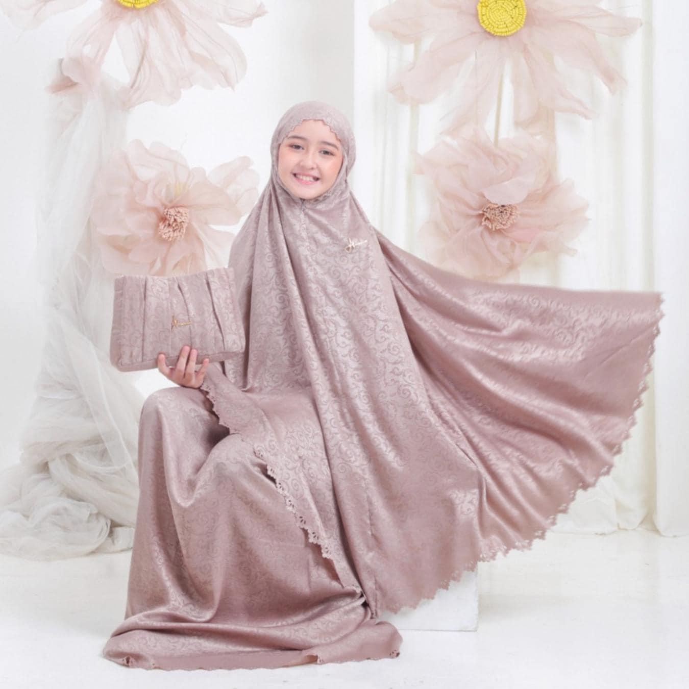Emboss Silk Prayer Set with Laser Cut & Elegant Clutch Bag for Kids, Handmade Indonesia