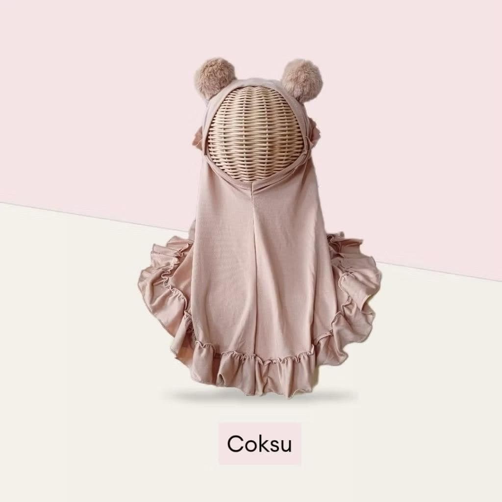 Baby Toddler Hijab Ruffles with Pom pom ā Spandex, Soft Pad, Muslim Headscarf - image 5