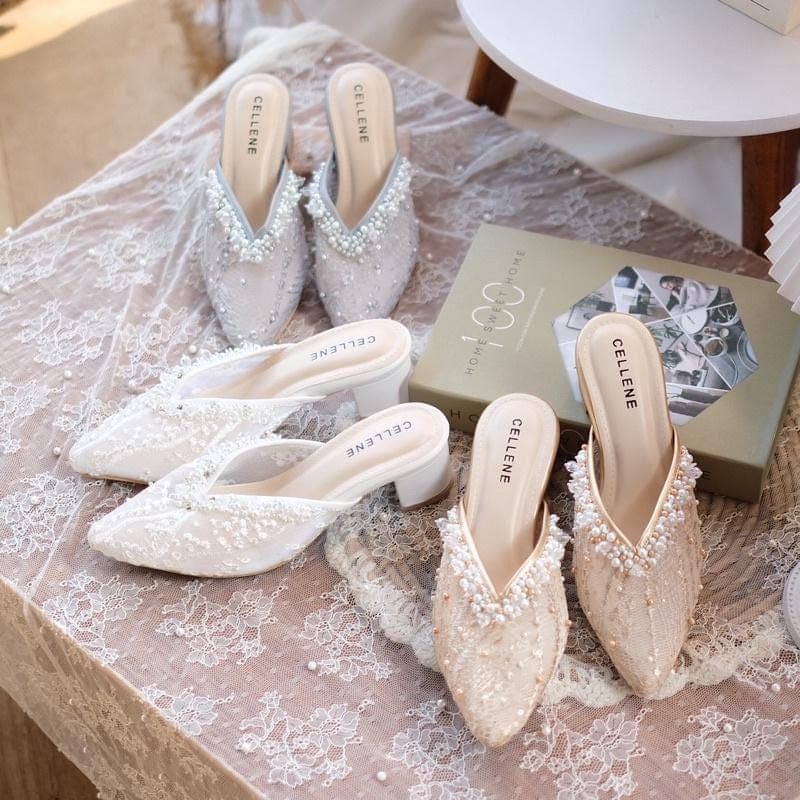 Brenda Beads White Gold Grey Heels – 5cm Chunky Bridal Wedding Party Shoes
