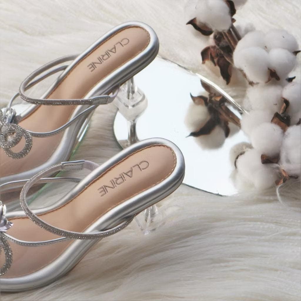Clear Heel Wedding Sandals – Pointed Toe Bridal Heels, 7cm Transparent Heel, Silver White Shoes - image 4