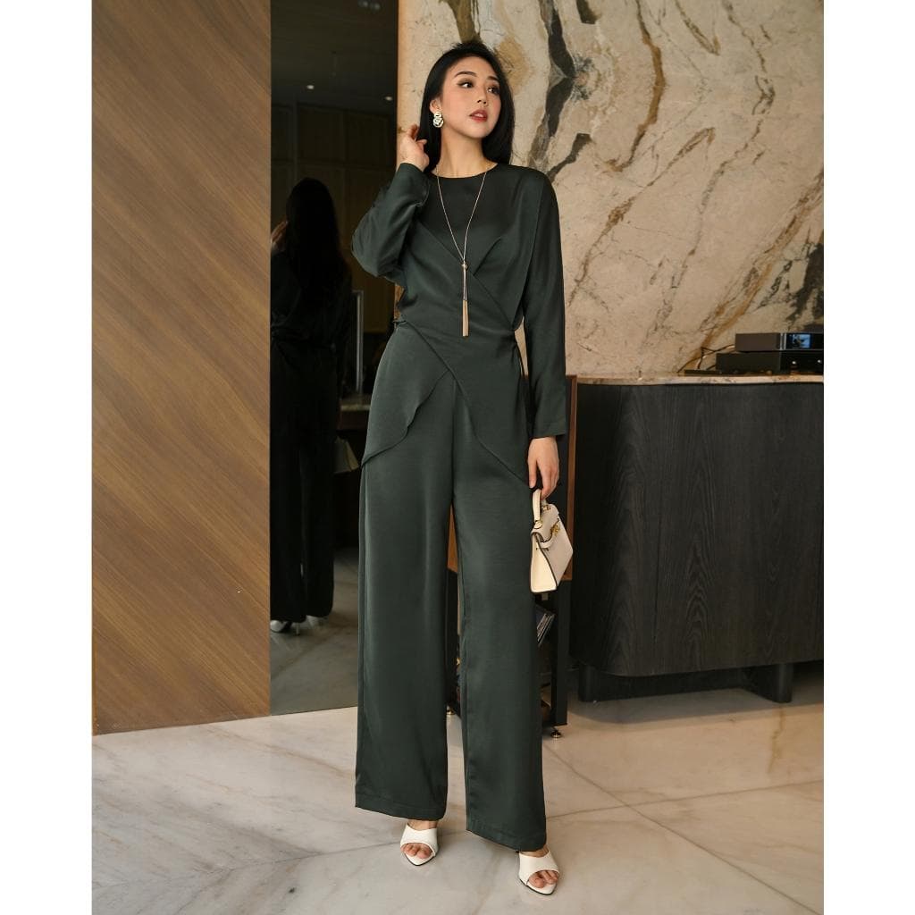 Two Piece Semi-Satin Set, Wrinkle-Free Top and Pants, Minimalist Formal Lounge Wear, Modest Outfit - image 5