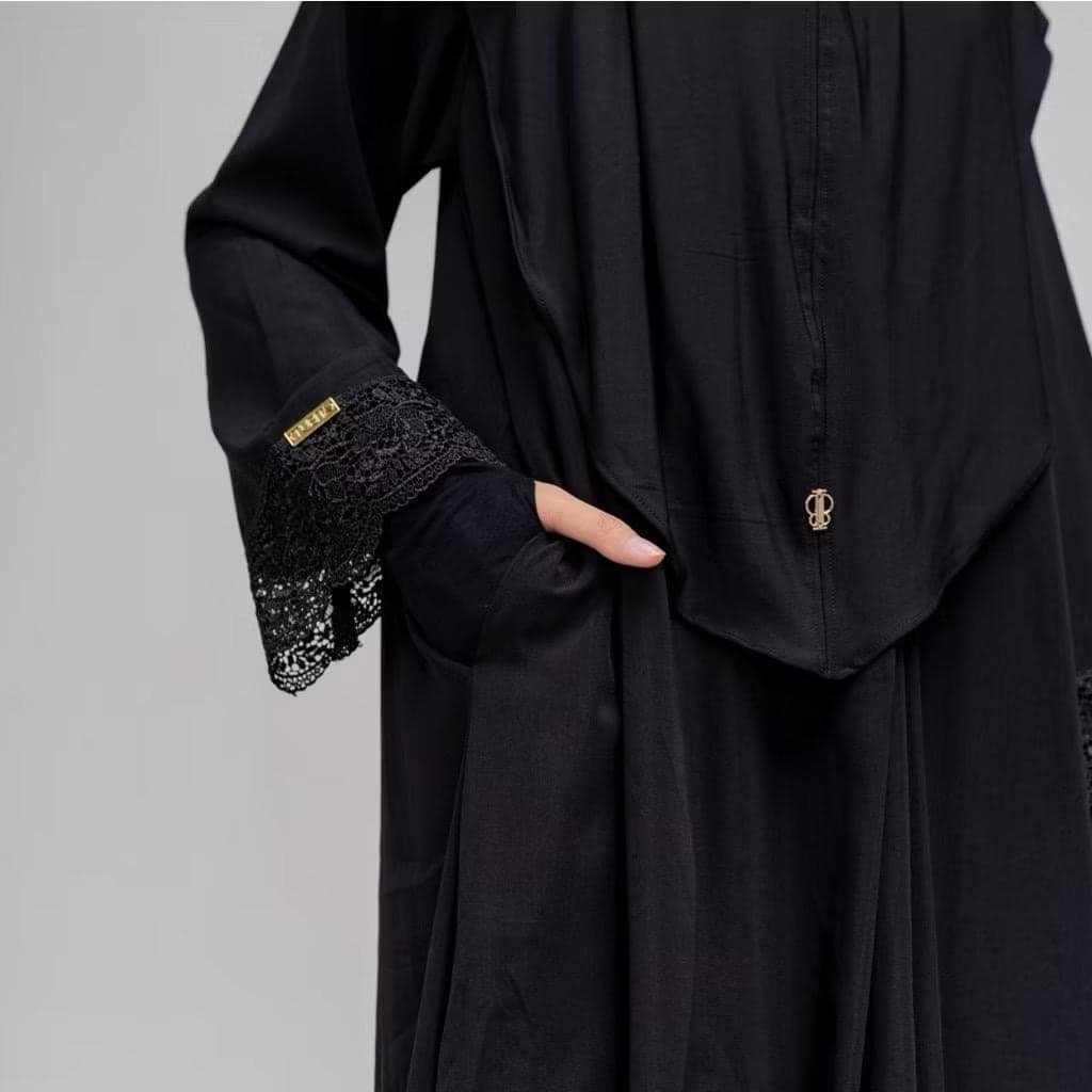 Meena Lace Abaya Dress – Elegant A-Line Modest Maxi, Nursing Friendly Islamic Clothing
