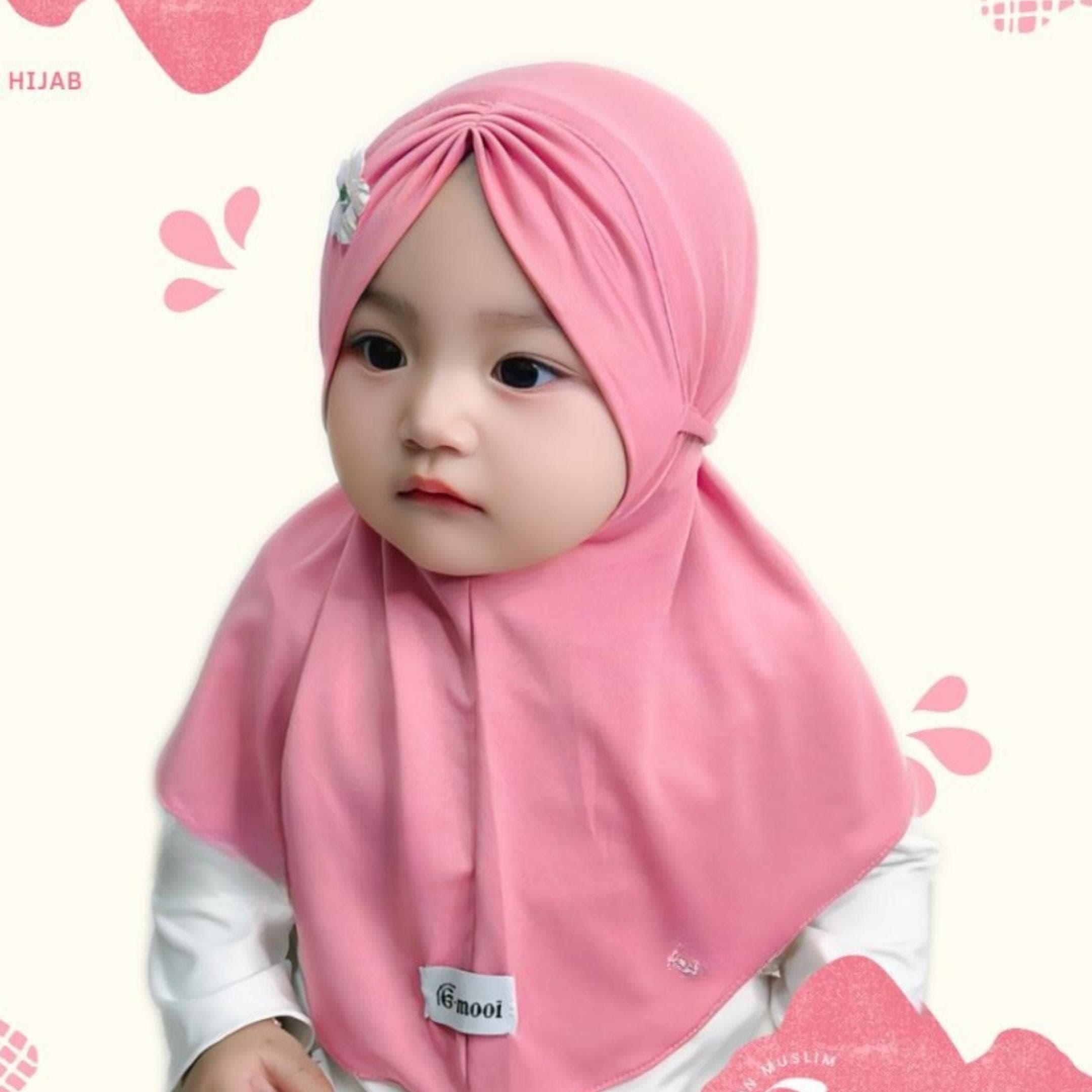 Baby Toddler Hijab – Spandex, Soft Pad, Sakura Pearl Detail Muslim Headscarf