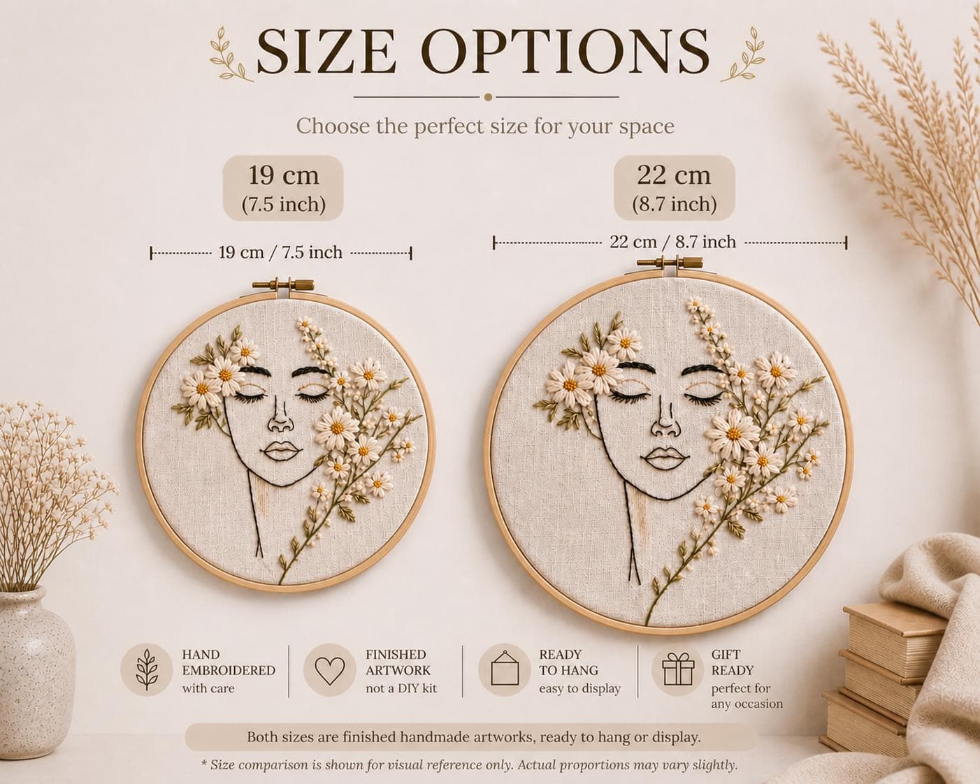 Floral Woman Face Embroidery Hoop Art, Handmade Botanical Wall Decor, Minimalist Female Line Art, Neutral Textile Art Gift - image 5