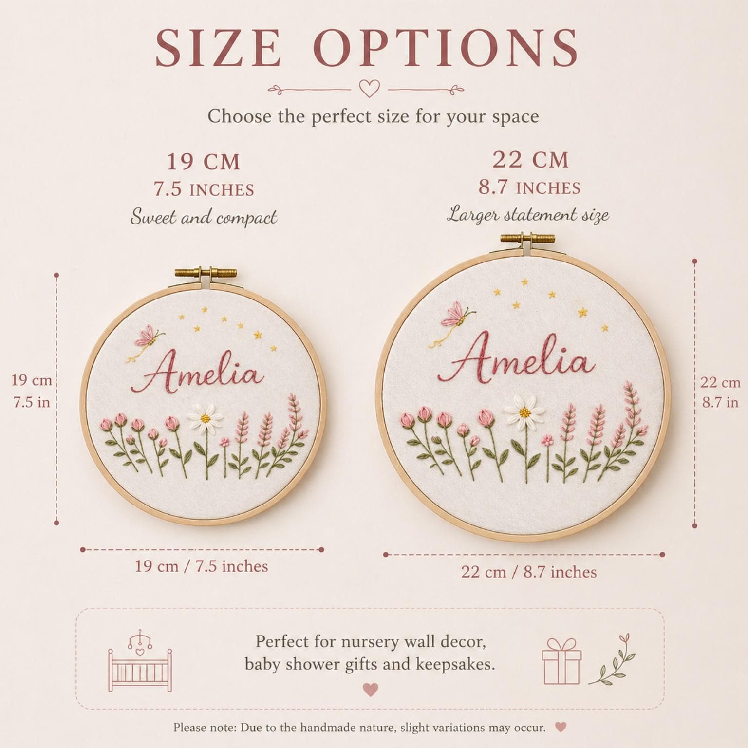 Personalized Baby Name Embroidery Hoop, Custom Nursery Wall Decor, Baby Shower Gift, Floral Name Hoop, Handmade Keepsake - image 5